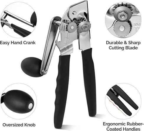 MARSWELL Heavy Duty Can Opener for Large Cans, Extra-Long Handles & Oversized Knob for Easy Cranking, Commercial Manual Hand Crank Opener Opens Big #10 Cans Smoothly, Strong All-Steel Construction in Saudi Arabia