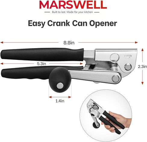 MARSWELL Heavy Duty Can Opener for Large Cans, Extra-Long Handles & Oversized Knob for Easy Cranking, Commercial Manual Hand Crank Opener Opens Big #10 Cans Smoothly, Strong All-Steel Construction in Saudi Arabia