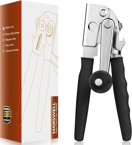 MARSWELL Heavy Duty Can Opener for Large Cans, Extra-Long Handles & Oversized Knob for Easy Cranking, Commercial Manual Hand Crank Opener Opens Big #10 Cans Smoothly, Strong All-Steel Construction in Saudi Arabia