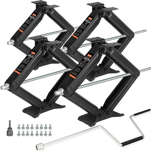 OULEME 24" RV Camper Scissor Jack, 6500 lbs Travel Trailer Leveling Stabilizer with Crank Handle & Drill Socket - Set of 4 in Saudi Arabia