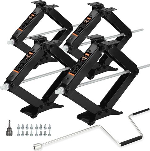 OULEME 24" RV Camper Scissor Jack, 6500 lbs Travel Trailer Leveling Stabilizer with Crank Handle & Drill Socket - Set of 4 in Saudi Arabia