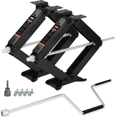 OULEME 24" RV Camper Scissor Jack, 6500 lbs Travel Trailer Leveling Stabilizer with Crank Handle & Drill Socket - Set of 4 in Saudi Arabia