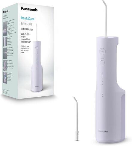 Panasonic 300 Series EW-DJ26-V303 Ultrasonic Dental Water Pulser, Oral Irrigator, 200ml, IPX7, 2 Standard Tips, 5 Pressure Settings, Travel Accessory, Purple in Saudi Arabia