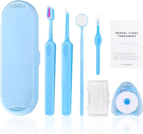 7-in-1 Orthodontic Oral Care Kit with Case – Toothbrush, End Tuft Toothbrush, Dental Mirror, Interdental Brush, Dental Floss and Threaders, Dental Wax, Portable Hygiene Set for Braces Daily Use (Pink) in Kuwait