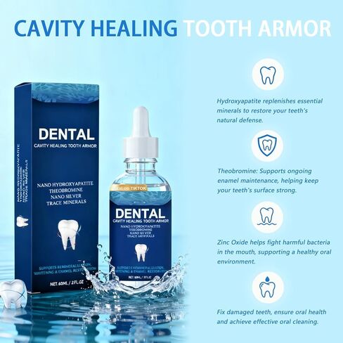 Cavity Healing Tooth Armor Transparent Enamel Strengthening Formula Drops with Hydroxyapatite, Daily Oral Care Solution for Cavity Defense and Gum Health, 2 Count in Kuwait