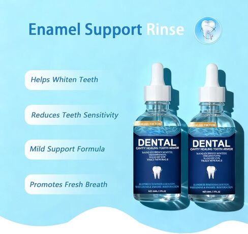 Cavity Healing Tooth Armor Transparent Enamel Strengthening Formula Drops with Hydroxyapatite, Daily Oral Care Solution for Cavity Defense and Gum Health, 2 Count in Kuwait