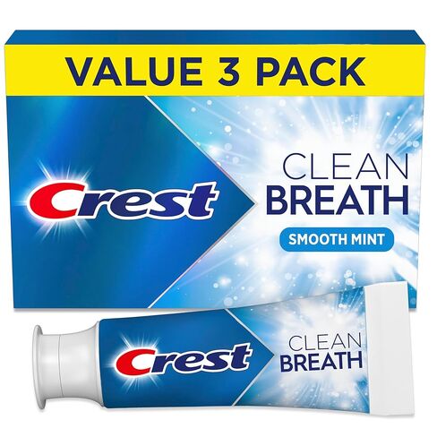 Crest Toothpaste Clean Breath Smooth Mint 3.3oz Pack of 3 – Neutralizes Bad Breath, Antibacterial Protection, Fights Cavities, Freshens Breath, Gently Whitens in Kuwait