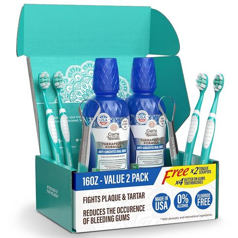 GuruNanda Anti-Gingivitis Oral Rinse with 0.05% CPC, Alcohol & Fluoride Free Therapeutic Mouthwash for Plaque Removal, Tartar Control & Healthy Gums, Wild Mint, 16 oz in Kuwait