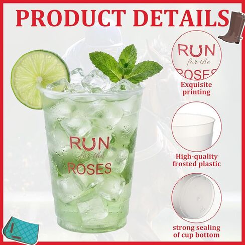 Yungyan 50 جهاز كمبيوتر شخصى 16oz ديربي أكواب بلاستيكية السائبة متجمد الحصان سباق المتاح النعناع الجلاب أكواب لديربي حزب سباق الخيل عيد ميلاد الذكرى نزهة عرض مسار السباق الحدث إمدادات الديكور in Saudi Arabia