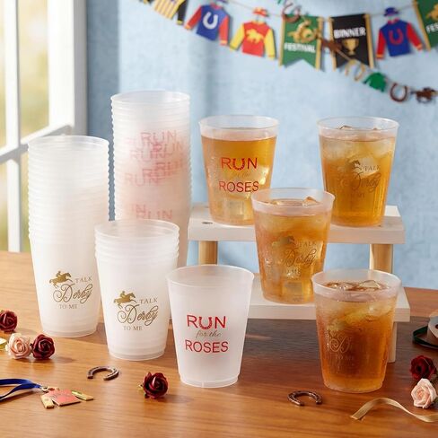 Yungyan 50 جهاز كمبيوتر شخصى 16oz ديربي أكواب بلاستيكية السائبة متجمد الحصان سباق المتاح النعناع الجلاب أكواب لديربي حزب سباق الخيل عيد ميلاد الذكرى نزهة عرض مسار السباق الحدث إمدادات الديكور in Saudi Arabia