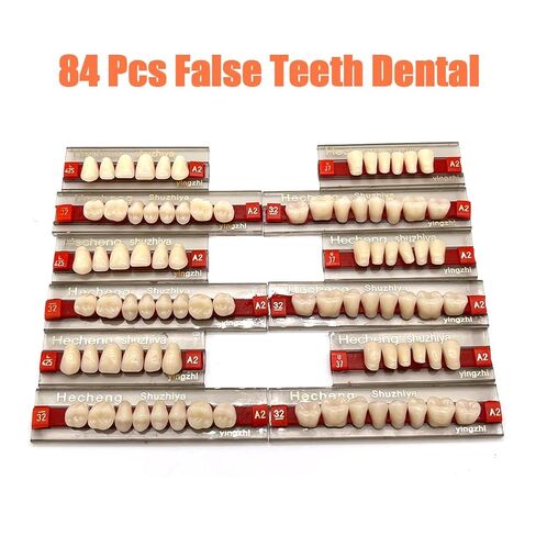 84 Pcs False Teeth Dental Complete Acrylic Resin Denture Teeth, 3 Sets Whole Teeth Synthetic Polymer Denture Tooth, 23 Shade A2 Upper + Lower Dental Materials for Replacement, DIY or Halloween in Kuwait