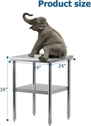 24" x 24" Stainless Steel Work Table NSF Certified Heavy Duty Commercial Kitchen Prep Table with Undershelf for Home, Restaurant, Hotel, Silver in Kuwait
