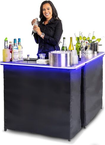 GoBar Portable Double Bar Table Set - Mobile Bartender Station for Events - Includes Carrying Case - Standard or LED in Kuwait
