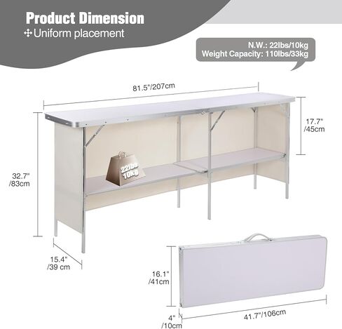 REDCAMP 82" Extra Long Portable Bar Table for Events, Pop-Up Bar Folding Mobile Bartending Station with Carry Bag for Party, Patio, Tradeshow, White in Saudi Arabia