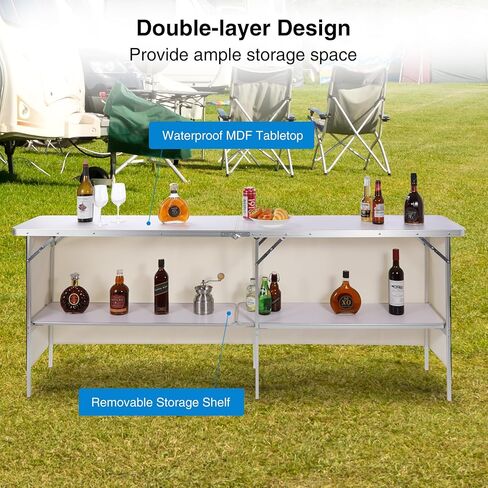 REDCAMP 82" Extra Long Portable Bar Table for Events, Pop-Up Bar Folding Mobile Bartending Station with Carry Bag for Party, Patio, Tradeshow, White in Saudi Arabia