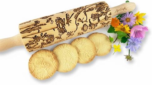 MEADOW Embossing Rolling Pin. Laser Engraved Rolling Pin for Pottery and Cookies by Algis Crafts in Kuwait