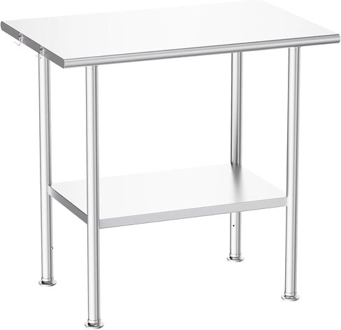 All-Stainless Steel Prep Table, 24 X 48 Inch, with Rounded-Corner Backsplash and Adjustable Undershelf, Heavy-Duty for Outdoor Use,Restaurants,Hotels,Workshops,Kitchens,Gardens, and Garages in Kuwait