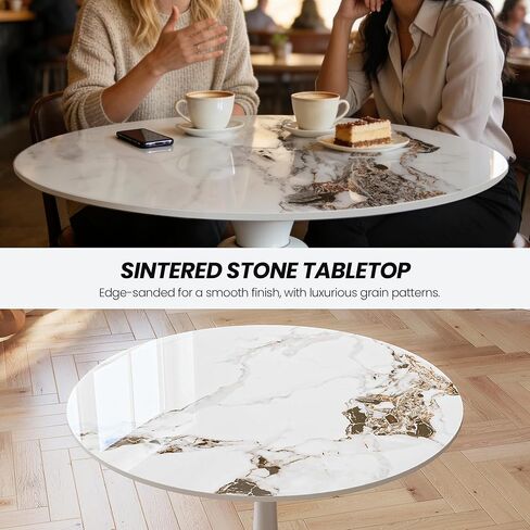 Table Top 31.5″ Round Ivory Sintered Stone - Heat Scratch Stain Resistant for Dining Office Bar Patio, Weatherproof Easy Clean in Kuwait