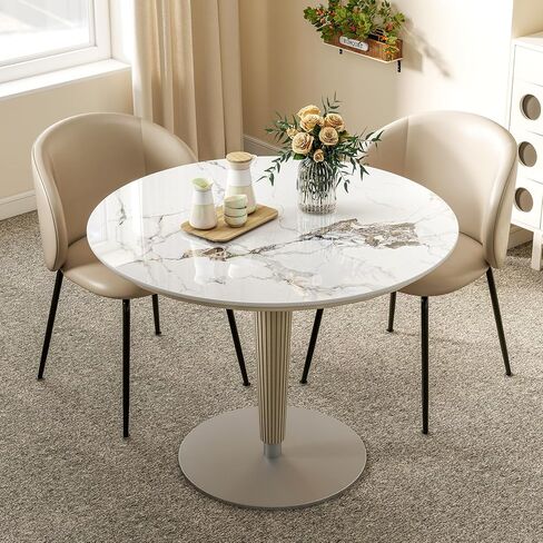 Table Top 31.5″ Round Ivory Sintered Stone - Heat Scratch Stain Resistant for Dining Office Bar Patio, Weatherproof Easy Clean in Kuwait