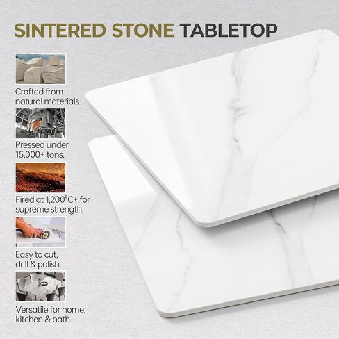 سطح طاولة مربع، سطح طاولة من الحجر الأبيض الملبد مقاس 27.5 سم، استبدال وغطاء سطح المكتب من الرخام بنفسك، مقاوم للخدش والاهتراء، مناسب للاستخدام الداخلي والخارجي in Kuwait