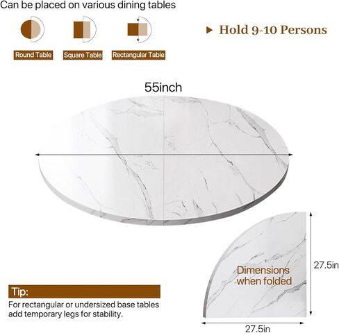 Wood Round Foldable Table Top Only Large Portable Tabletop for Desktop Transformation 47 51 55 59 63 71 inch 4-Fold Folding Round Table Top Extender Space Saving for Family Dinners(Light Walnut,47") in Kuwait