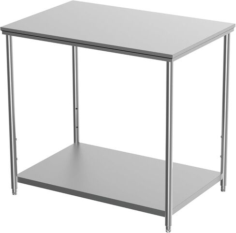 طاولة إعداد المطبخ شديدة التحمل من الفولاذ المقاوم للصدأ مع رف سفلي قابل للتعديل، محطة عمل منزلية للمطابخ، طاولة عمل تجارية للمطاعم والمخابز وورش العمل والكراجات - 18 × 24 × 33.5 بوصة in Kuwait