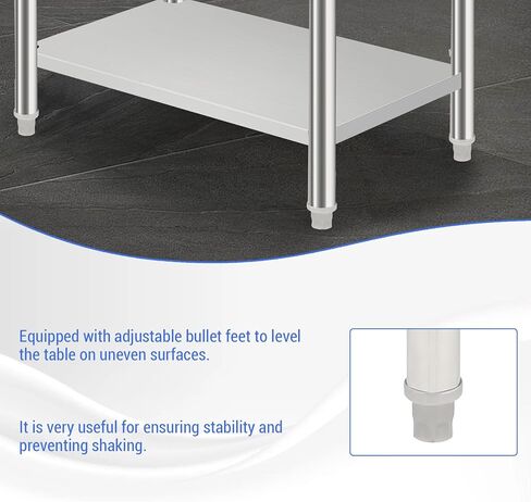NSF Stainless Steel Table for Prep & Work, 30 in x 24 in with Adjustable Undershelf, Commercial Heavy Duty Table for Restaurant, Home and Hotel in Saudi Arabia