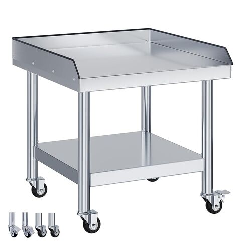 Jocisland 25"x28" Stainless Steel Equipment Stand & Equipment Grill Stand Table, NSF Certified with Adjustable Undershelf, Wheels and Edge Baffle for Commercial Kitchen, Restaurant & Home in Kuwait