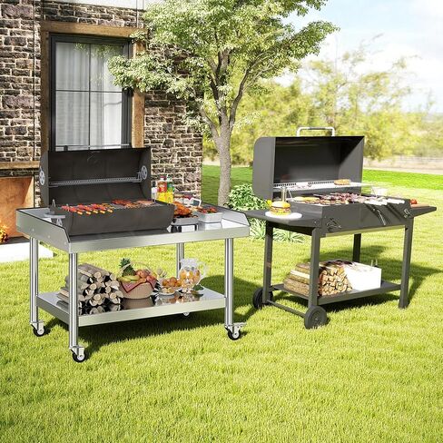 Jocisland 25"x28" Stainless Steel Equipment Stand & Equipment Grill Stand Table, NSF Certified with Adjustable Undershelf, Wheels and Edge Baffle for Commercial Kitchen, Restaurant & Home in Kuwait