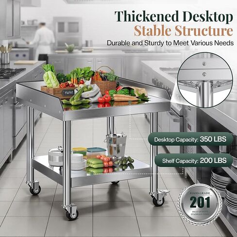 Jocisland 25"x28" Stainless Steel Equipment Stand & Equipment Grill Stand Table, NSF Certified with Adjustable Undershelf, Wheels and Edge Baffle for Commercial Kitchen, Restaurant & Home in Kuwait
