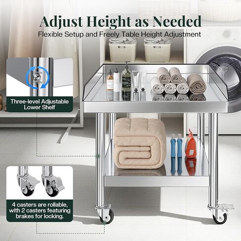 Jocisland 25"x28" Stainless Steel Equipment Stand & Equipment Grill Stand Table, NSF Certified with Adjustable Undershelf, Wheels and Edge Baffle for Commercial Kitchen, Restaurant & Home in Kuwait