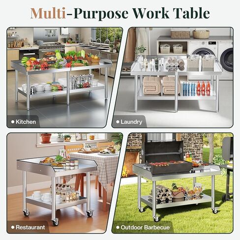 Jocisland 25"x28" Stainless Steel Equipment Stand & Equipment Grill Stand Table, NSF Certified with Adjustable Undershelf, Wheels and Edge Baffle for Commercial Kitchen, Restaurant & Home in Kuwait