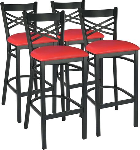 كرسي مطعم تجاري، مقعد معدني أسود بظهر سلم، مقعد فينيل أسود، (مجموعة من 4) (32Q-206) in Kuwait