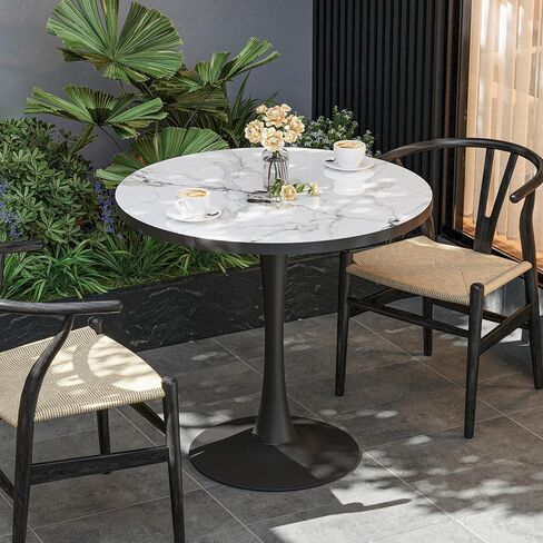 طاولة قهوة من الحجر الملبد من Wisfor - طاولة طعام حجرية مستديرة مقاس 30 بوصة لغرفة الطعام في المطبخ، قاعدة حديد مقاومة للصدأ وسطح من الحجر الجيري in Kuwait