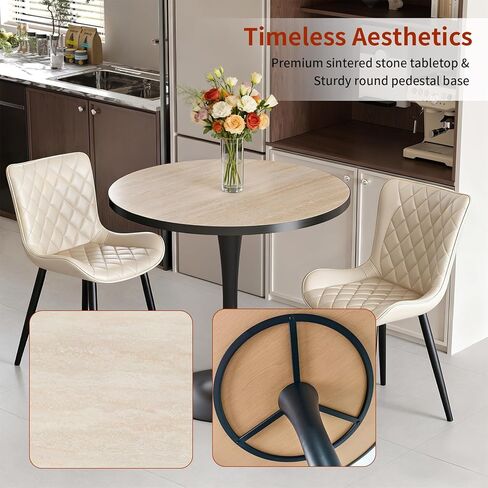 Wisfor Sintered Stone Dining Coffee Table - 30" Round Stone Dining Table for Kitchen Dining Room, Rust-Proof Iron Base and Travertine Tabletop in Saudi Arabia