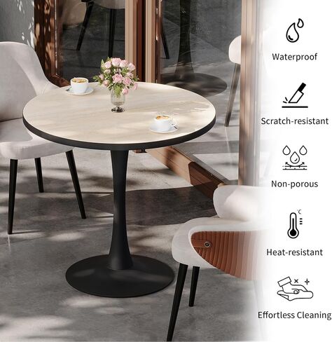 Wisfor Sintered Stone Dining Coffee Table - 30" Round Stone Dining Table for Kitchen Dining Room, Rust-Proof Iron Base and Travertine Tabletop in Saudi Arabia