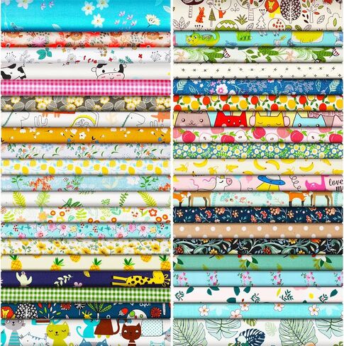 40 Pcs 10 x 10 Inches Cotton Fabric Bundle Squares Precut Fabric Squares Multi Color Floral Fat Squares Sheets for Kids DIY Craft Quilting Sewing (Simple Patterns) in Kuwait