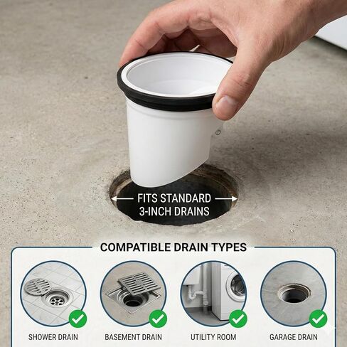 Drain Seal for 3 Inch General Purpose Floor Drain, Spring-Loaded Backflow Preventer Valve, Sewer Gas & Odor Blocker Core, Anti-Clog Solution for Basement & Shower in Kuwait