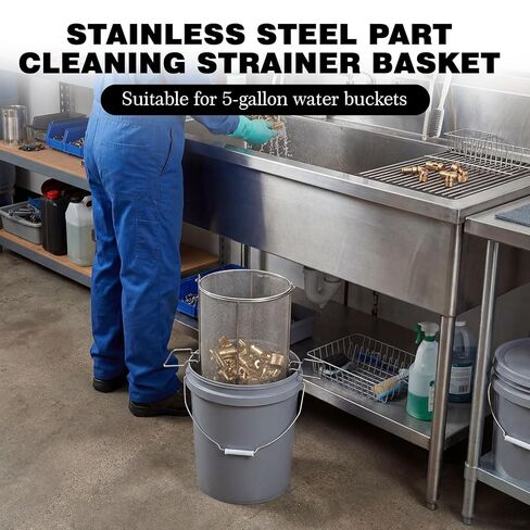 1 Pcs 1/32″ Dip N' Drain Stainless Steel Part Cleaning Strainer Basket for 5 Gallon Buckets, Swing Handle, for Mechanics, Auto Parts Washing, Garage, Shop & Home Workshop, Bucket Not Included in Kuwait