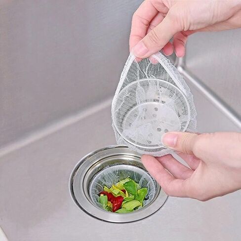 100-Pack Disposable Sink Strainer Bags, Mesh Filter for Collecting Kitchen Waste and Food Scraps, Easy Drainage Solution in Saudi Arabia