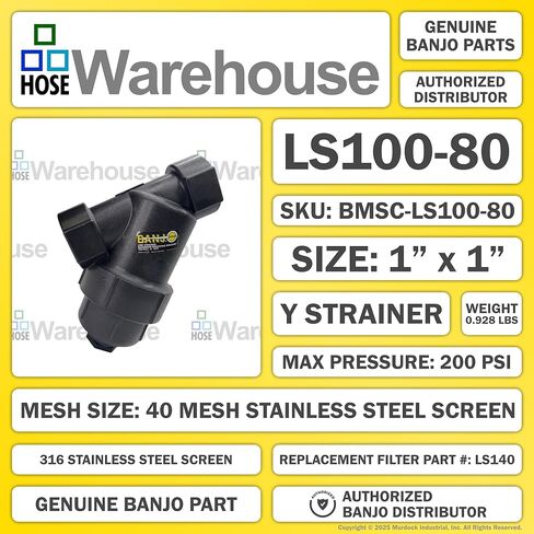 Genuine Banjo LS100-80 - 1" x 1" Y Line Strainer 80 Mesh Stainless Steel Screen with Bonus Mesh Screen Color Chart Keychain in Kuwait