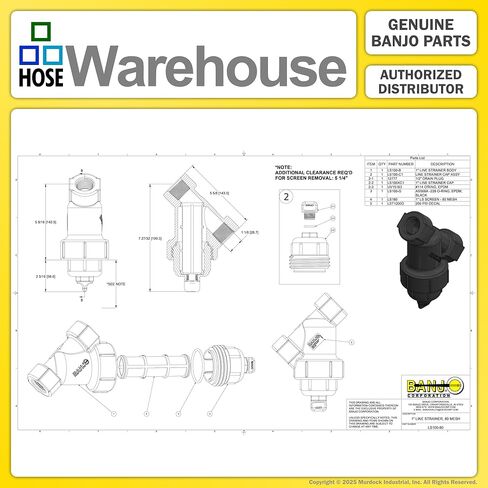 Genuine Banjo LS100-80 - 1" x 1" Y Line Strainer 80 Mesh Stainless Steel Screen with Bonus Mesh Screen Color Chart Keychain in Kuwait