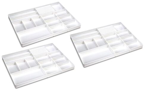 3/Pieces Dental 13/Section Large Drawer Organizer Tray, Dental Supply Cart Section Divided White Tray for Medical/Dental Supply in Kuwait