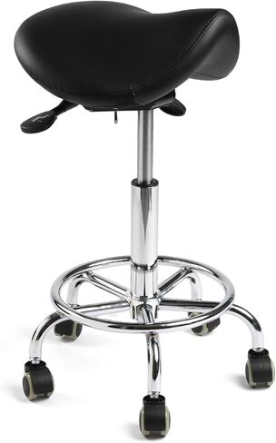 Ergonomic Saddle Stool with Wheels, 485 lbs Capacity Rolling Stool, 12° Tilt & Height Adjustable Office Chair with Memory Foam Seat and Ring Footrest for Salon, Massage, Clinic, Medical in Saudi Arabia