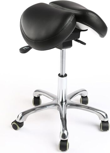 Ergonomic Saddle Stool with Backrest, 485 lbs Capacity Rolling Stool, 12 Tilt, Adjustable Height Split Seat Stool, 360 Swivel Rolling Chair for Office, Salon, Massage, Dental, Tattoo in Saudi Arabia