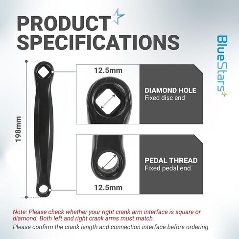 BlueStars Crank Left Arm with Diamond Hole, 170mm Aluminium Alloy Bicycle Crank Arm Left Replacement for Mountain Bike Road Bike (Black) in Kuwait