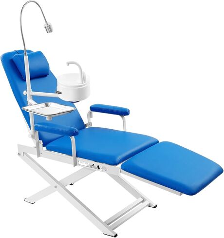 كرسي أسنان محمول قابل للطي مع ضوء LED مسند ظهر قابل للتعديل بارتفاع 330 رطلاً لعيادة سبا التجميل (أزرق) in Kuwait
