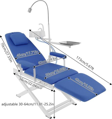 كرسي أسنان محمول قابل للطي مع ضوء LED مسند ظهر قابل للتعديل بارتفاع 330 رطلاً لعيادة سبا التجميل (أزرق) in Kuwait