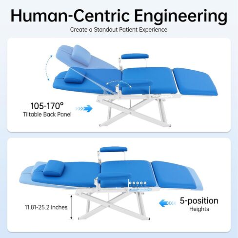كرسي أسنان محمول قابل للطي مع ضوء LED مسند ظهر قابل للتعديل بارتفاع 330 رطلاً لعيادة سبا التجميل (أزرق) in Kuwait