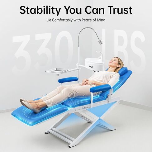 كرسي أسنان محمول قابل للطي مع ضوء LED مسند ظهر قابل للتعديل بارتفاع 330 رطلاً لعيادة سبا التجميل (أزرق) in Kuwait